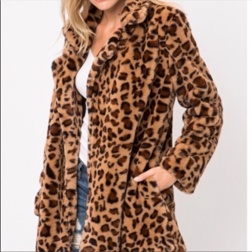 1 left • M! Leopard Faux Fur Coat Jacket Cardigan - Picture 2 of 7